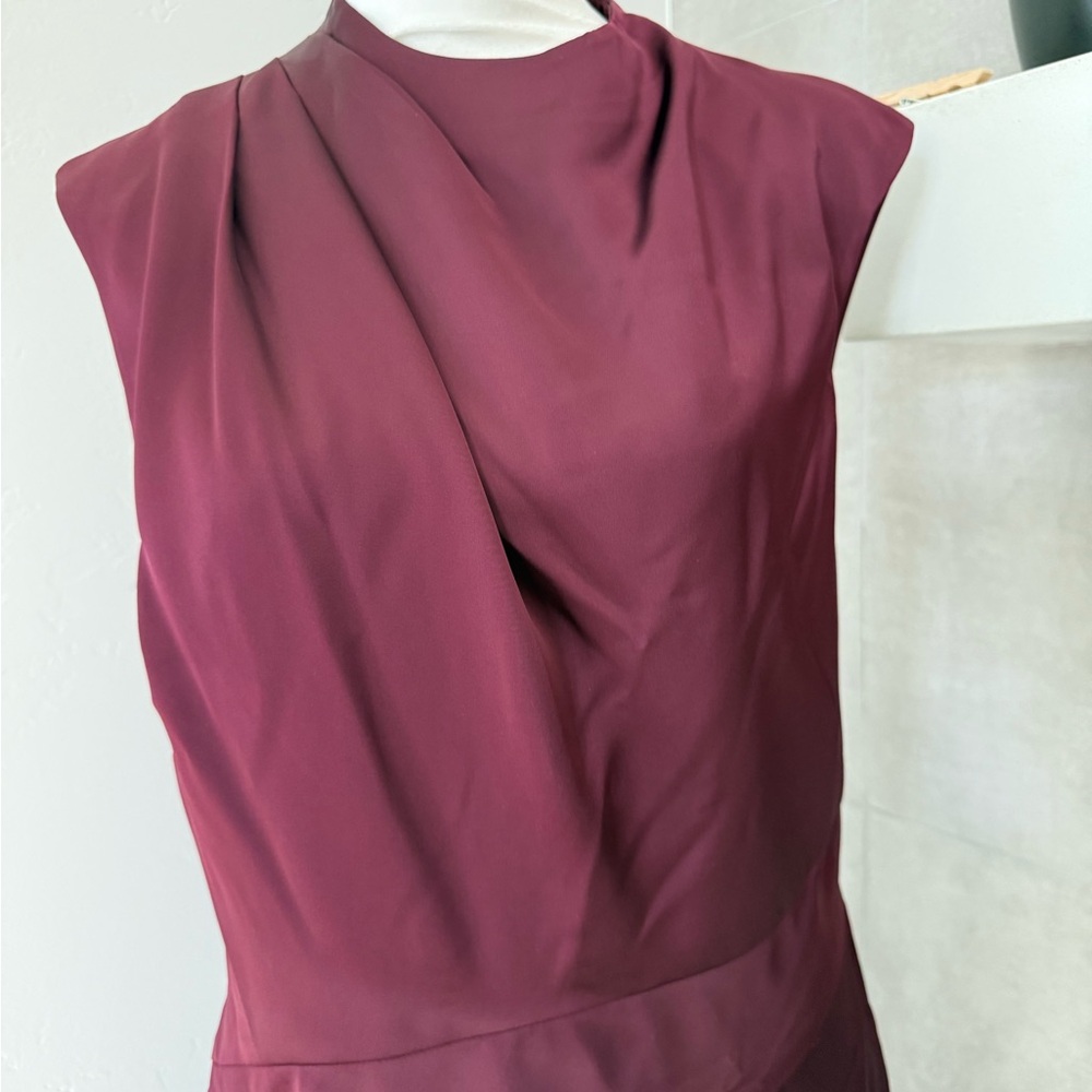 NWT Ralph Lauren Woman Satin Burgundy Sleeveless Rouced Coctail Dress Size 10 - Picture 4 of 7